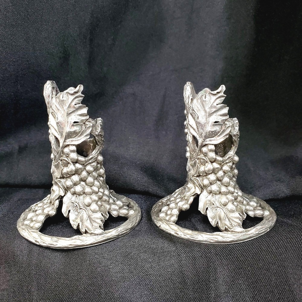 Pair Of 1991 Grape Leaf‎ Seagull Canada Etain Fine Pewter Taper Candle Holders